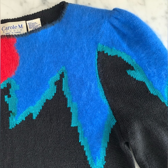 Carole M vintage black knit dress with angora details, pops of colour Size small - Picture 6 of 9